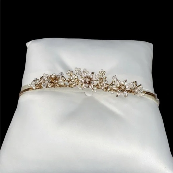 Vintage Gold Crystal Peral Bridal Party Tiara-AAA glass 